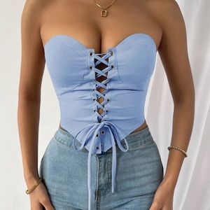 🧡ORANGE lace up front tube top🍊